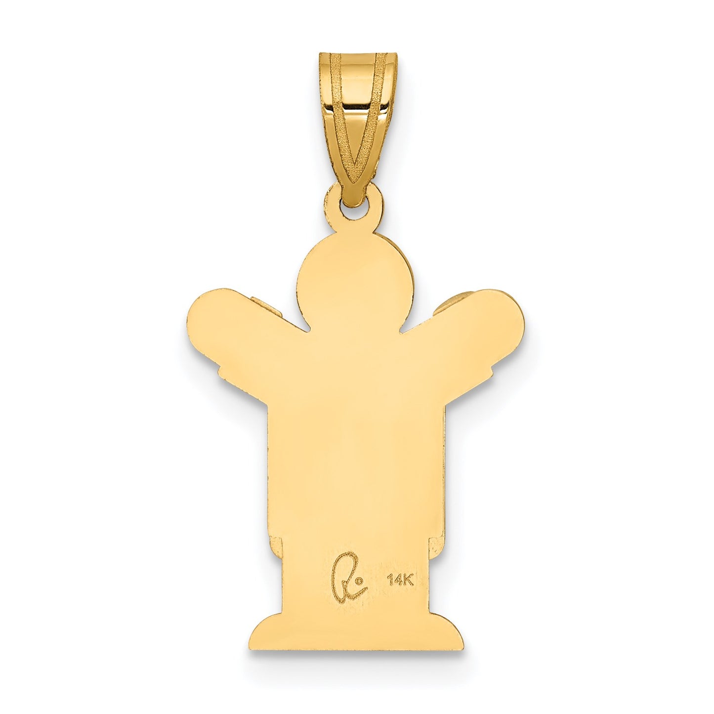 14k The Kids Solid Satin Medium Boy in Overalls Engravable Love Charm