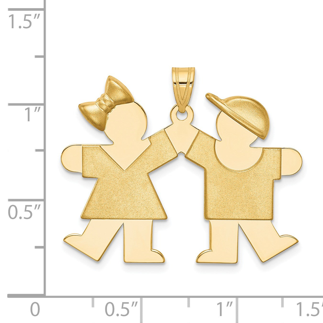 14k The Kids Solid Engravable Medium Girl on Left and Boy on Right Kiss Charm