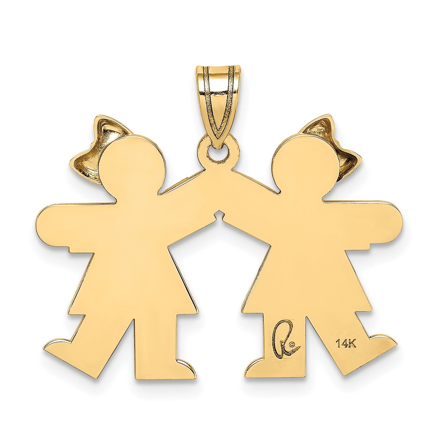 14k The Kids Solid Engravable Small Double Girls Kiss Charm