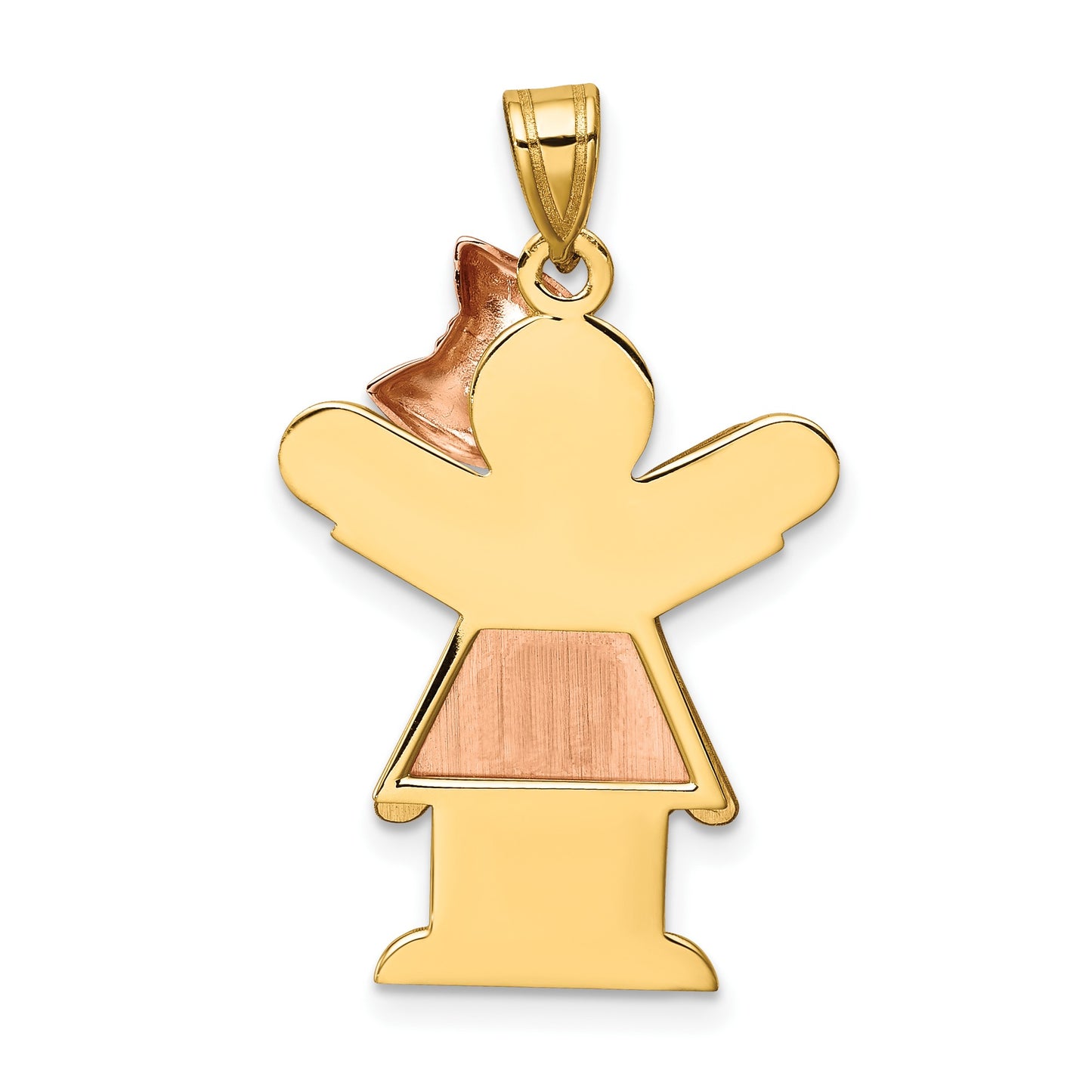 14k Two-tone The Kids Medium Girl with Ruffles and Bow on Right Engravable Love Charm