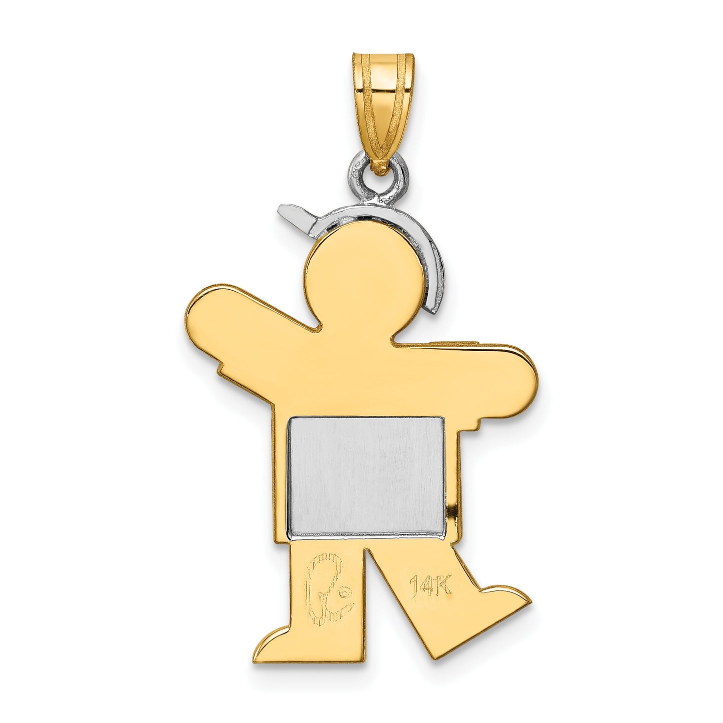 14k Two-tone The Kids Medium Boy with Hat on Left Engravable Kiss Charm