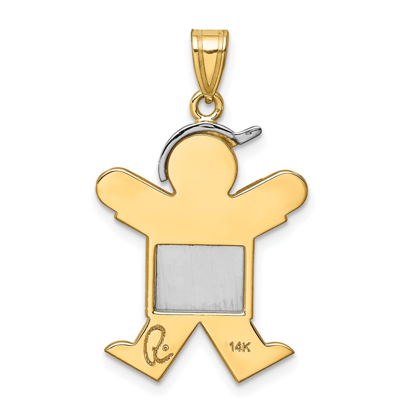 14k Two-tone The Kids Medium Boy with Hat on Right Engravable Joy Charm