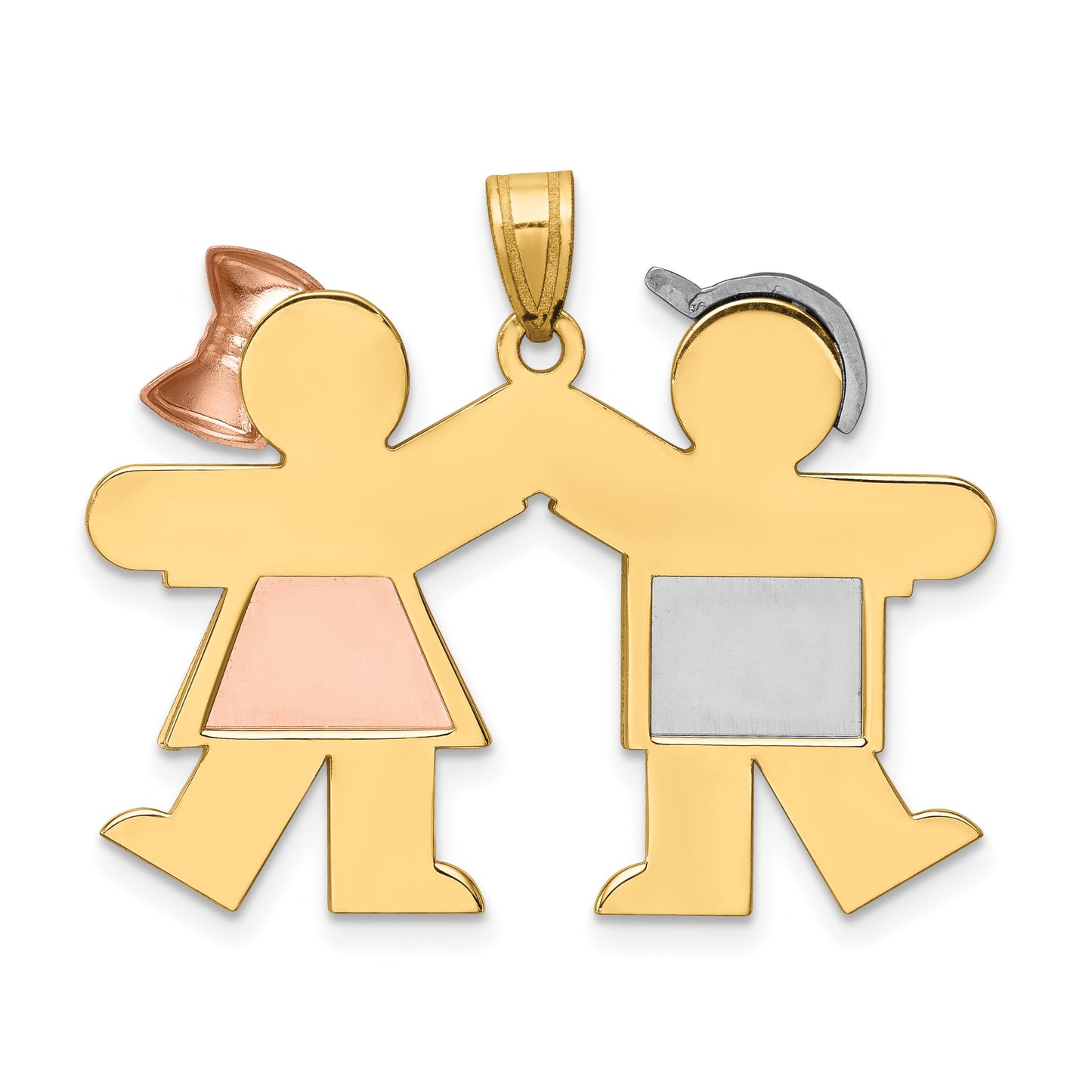 14k Tri-color The Kids Medium Boy on Left and Girl on Right Engravable Kiss Charm