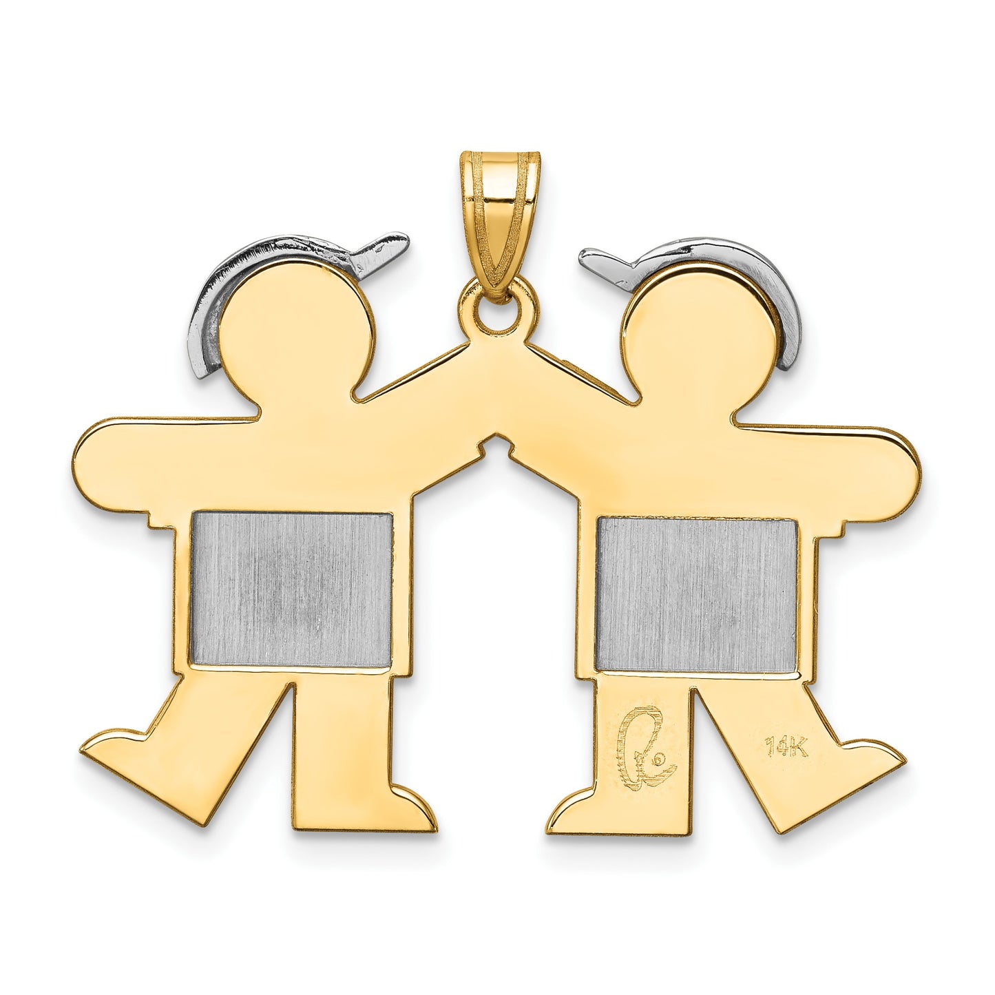 14k Two-tone The Kids Medium Double Boys Engravable Kiss Charm