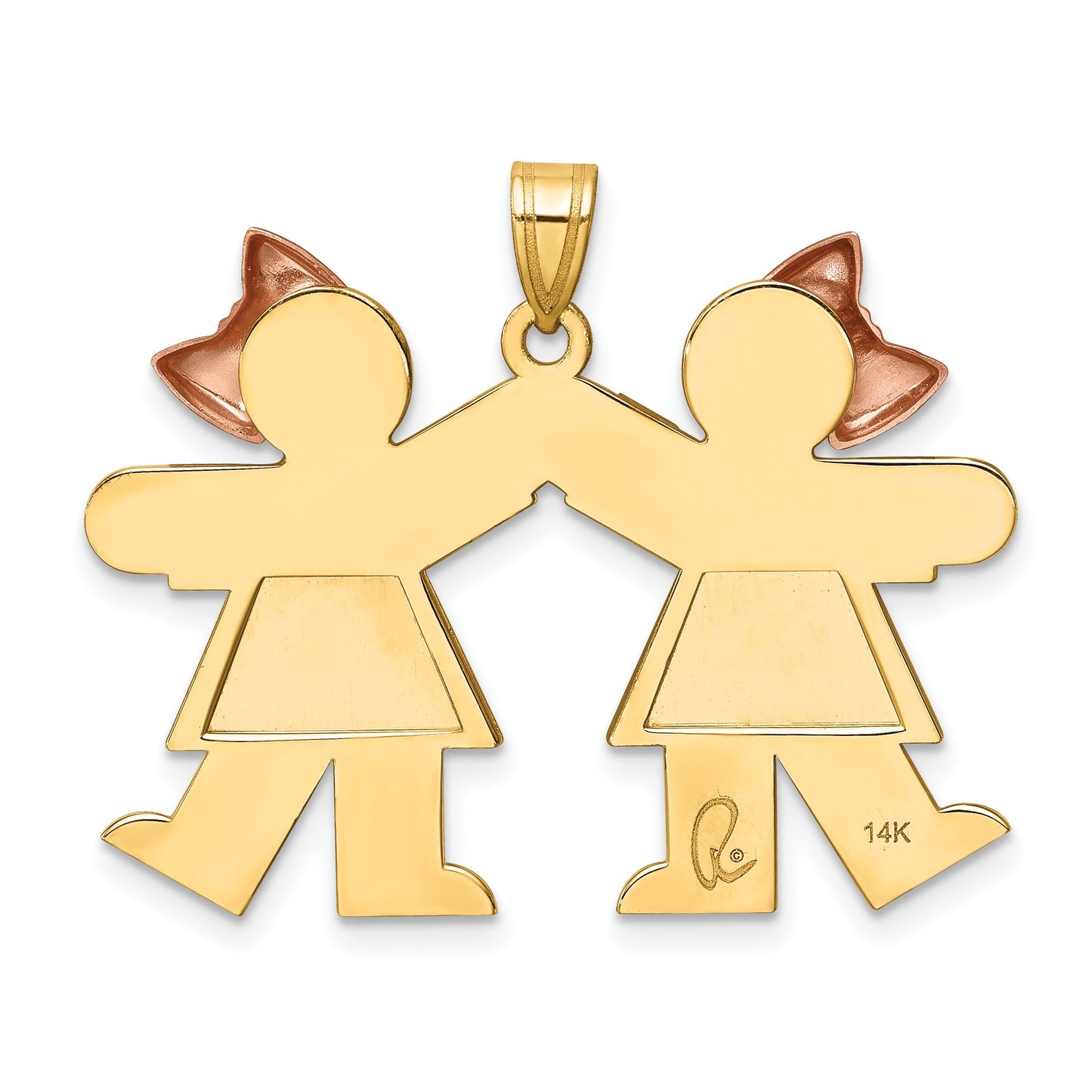 14k Two-tone The Kids Medium Double Girls Engravable Kiss Charm