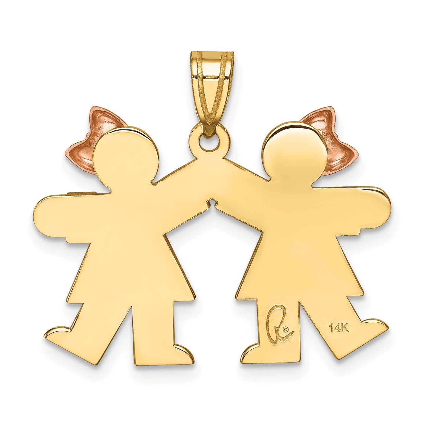 14k Two-tone The Kids Small Double Girls Engravable Kiss Charm