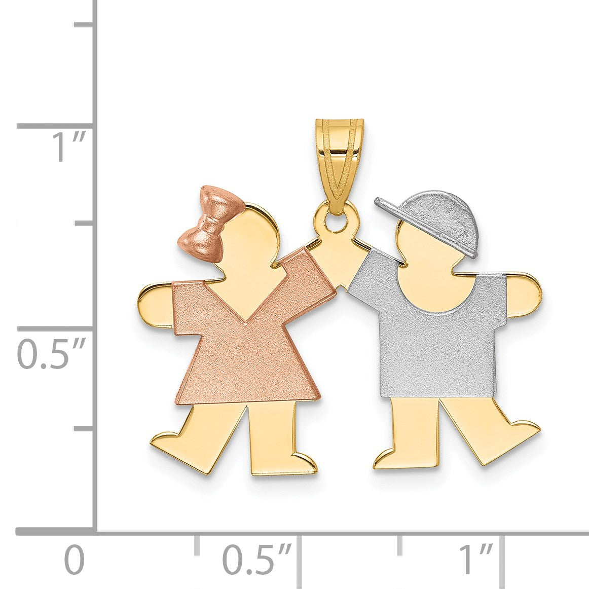 14k Tri-color The Kids Small Girl on Left and Boy on Right Engravable Kiss Charm