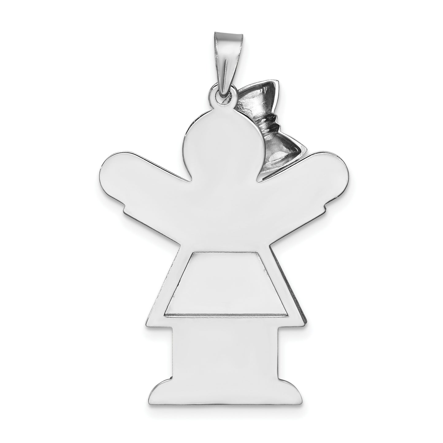 14k White Gold The Kids Large Girl with Ruffles and Bow on Left Engravable Love Charm