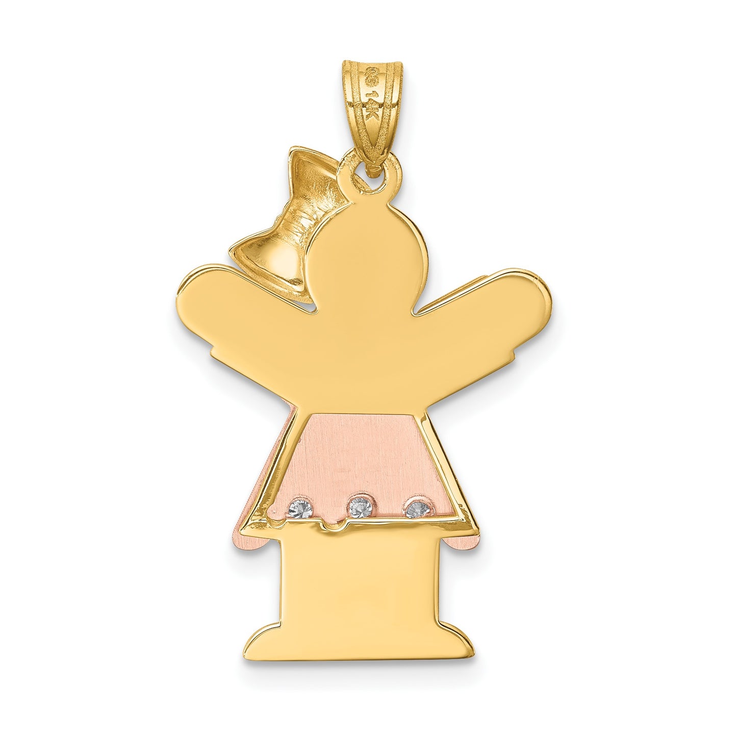 14k Two-tone The Kids Medium Girl with Ruffles and Bow on Right AA Diamond Love Pendant