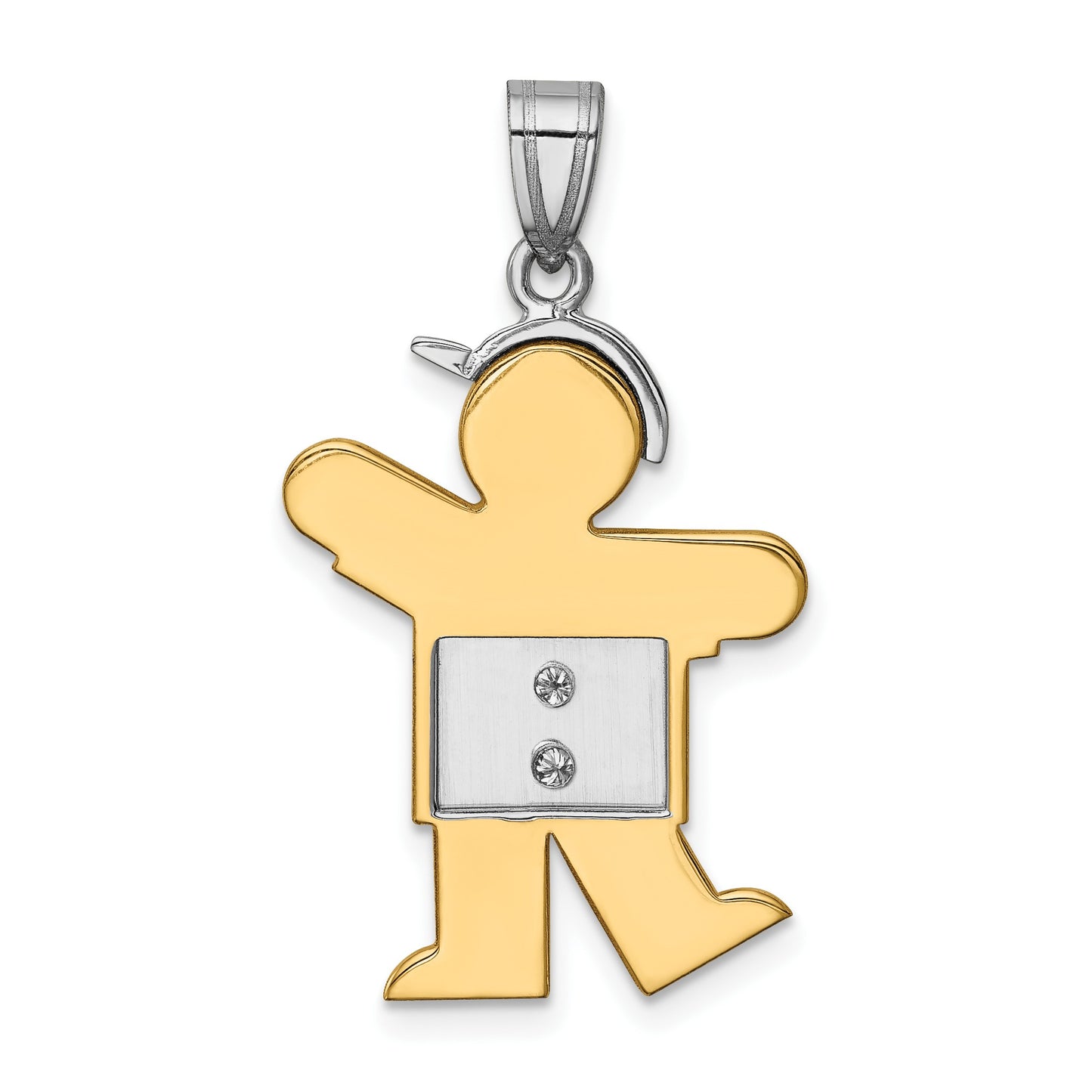 14k Two-tone The Kids Medium Boy with Hat on Left AA Diamond Kiss Pendant