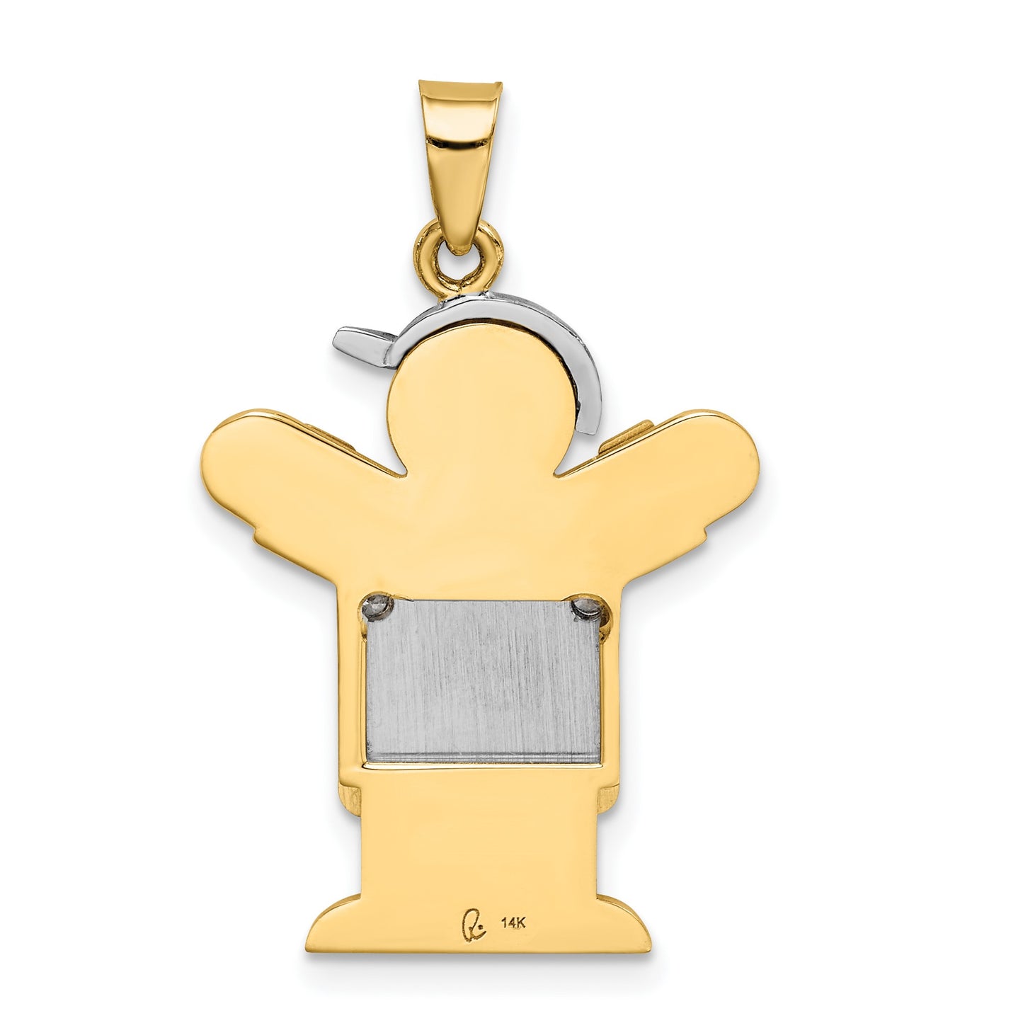 14k Two-tone The Kids Medium Boy in Overalls with Hat on Left AA Diamond Love Pendant