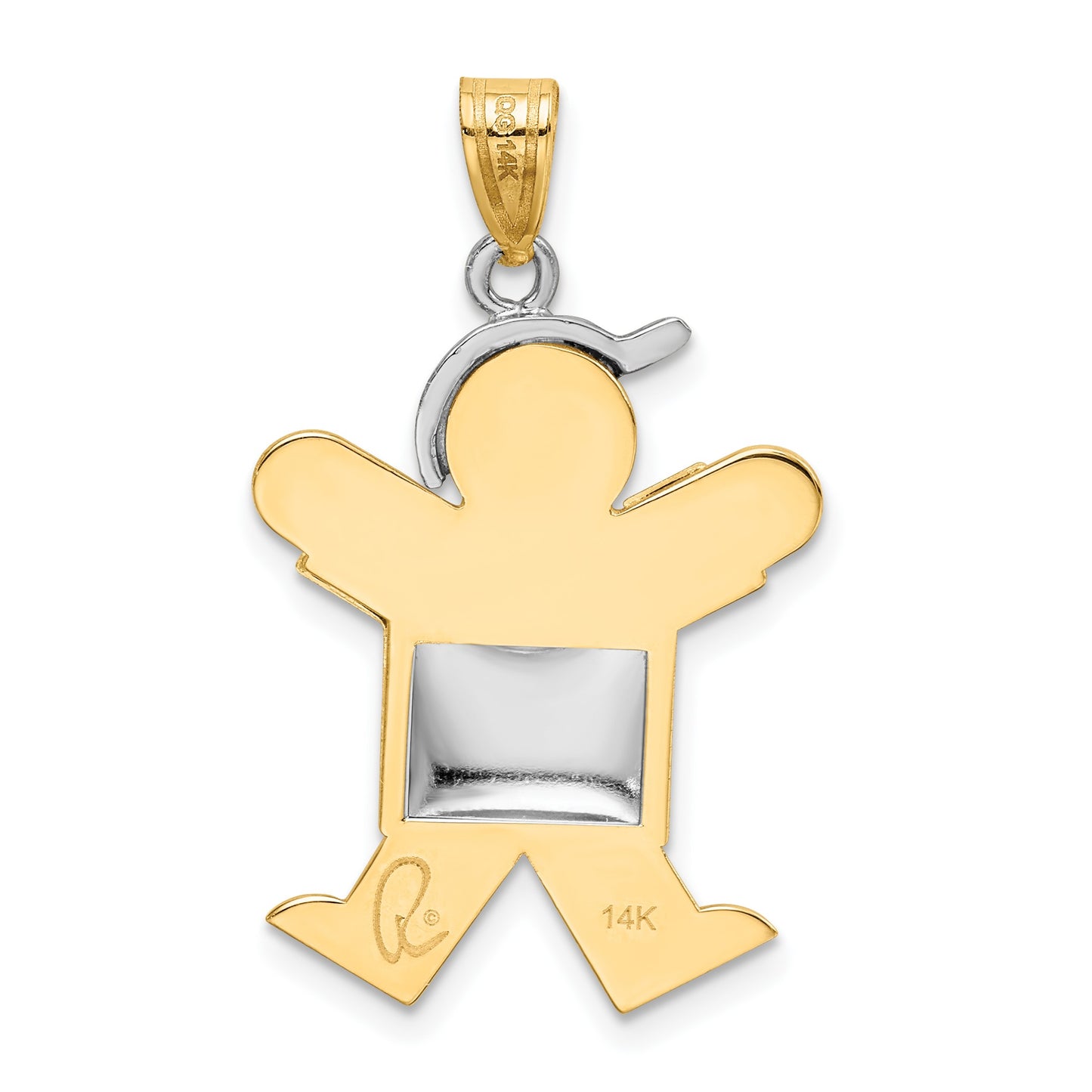 14k Two-tone The Kids Medium Puffed Boy with Hat on Right Engravable Joy Charm