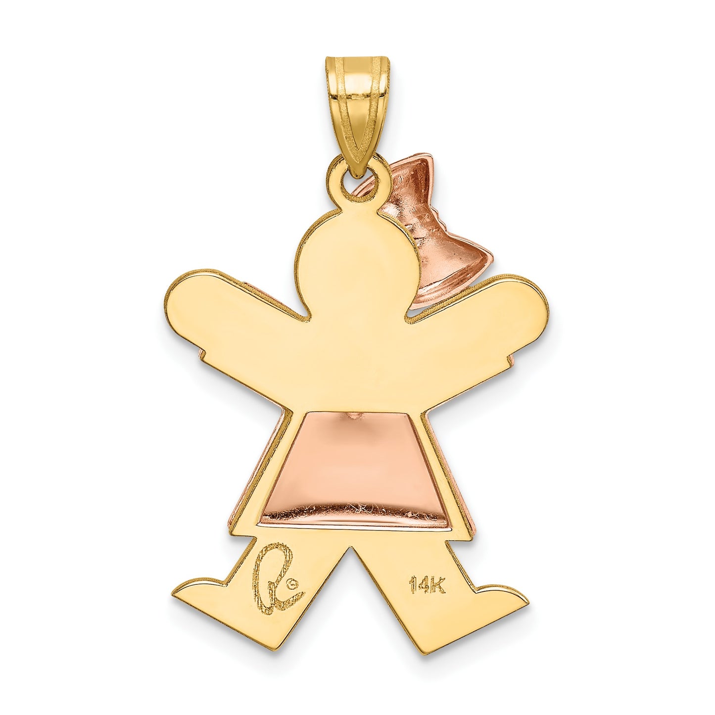 14k Two-tone The Kids Medium Puffed Girl with Bow on Left Engravable Joy Charm