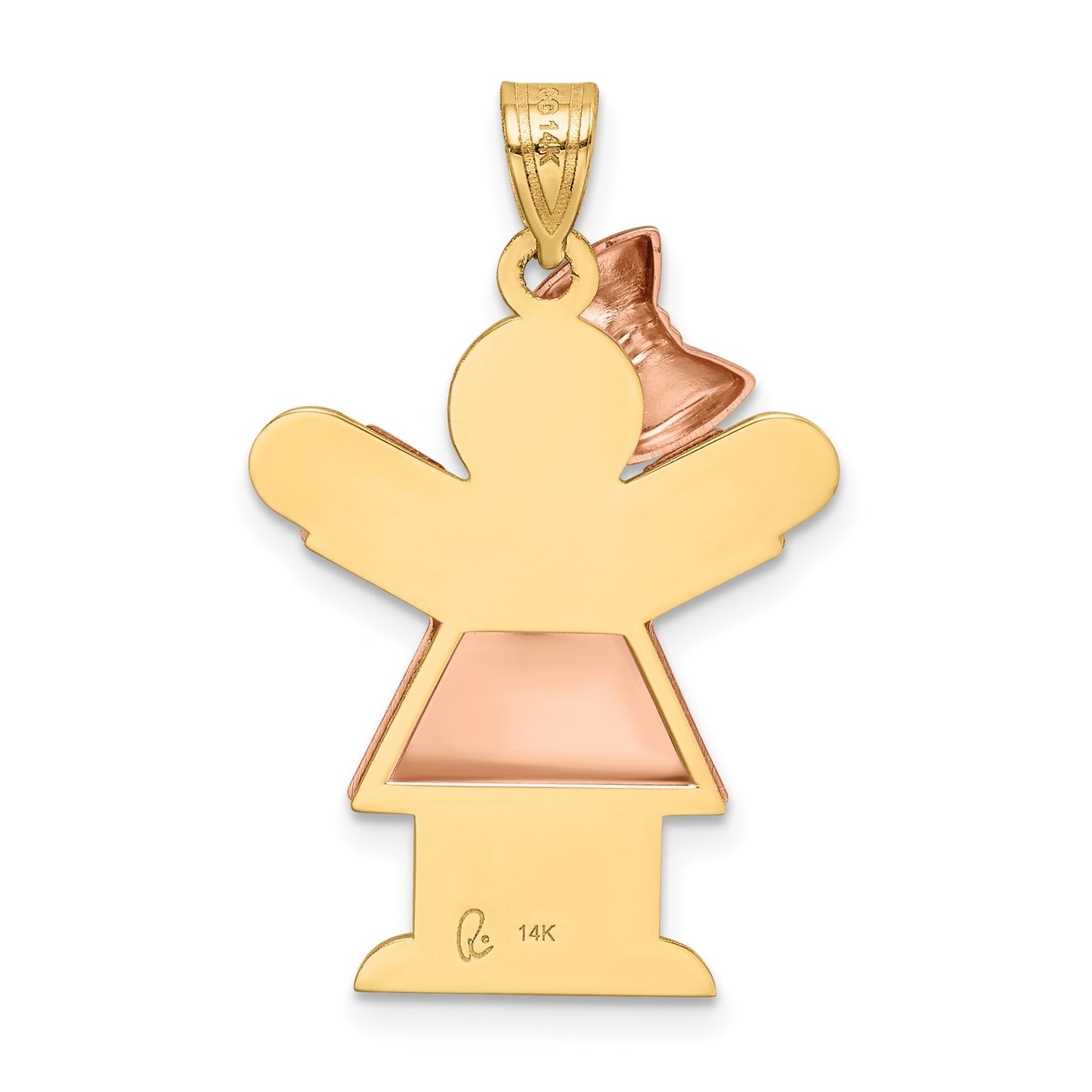 14k Two-tone The Kids Medium Puffed Girl with Bow on Left Engravable Love Charm