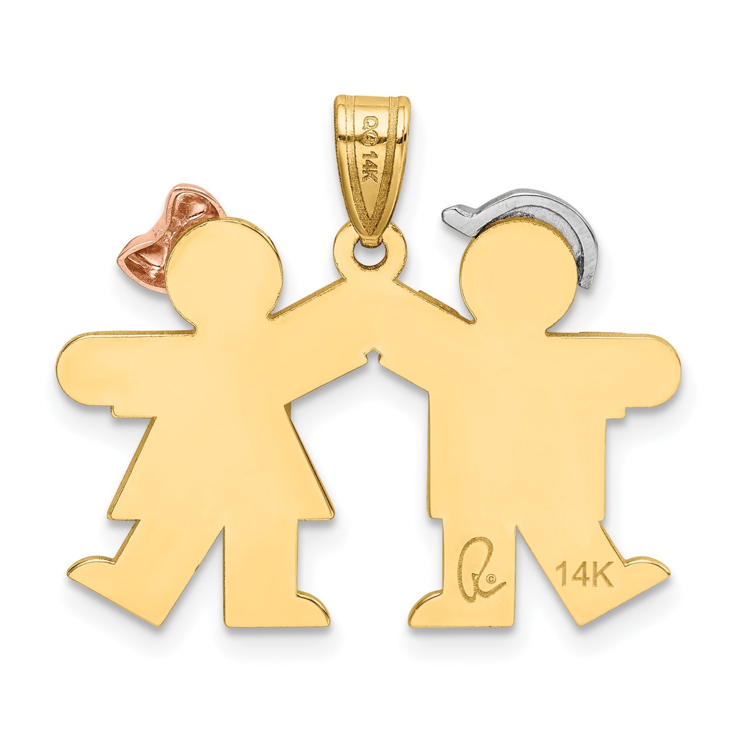 14k Tri-color The Kids Small Boy on Left and Girl on Right Engravable Kiss Charm