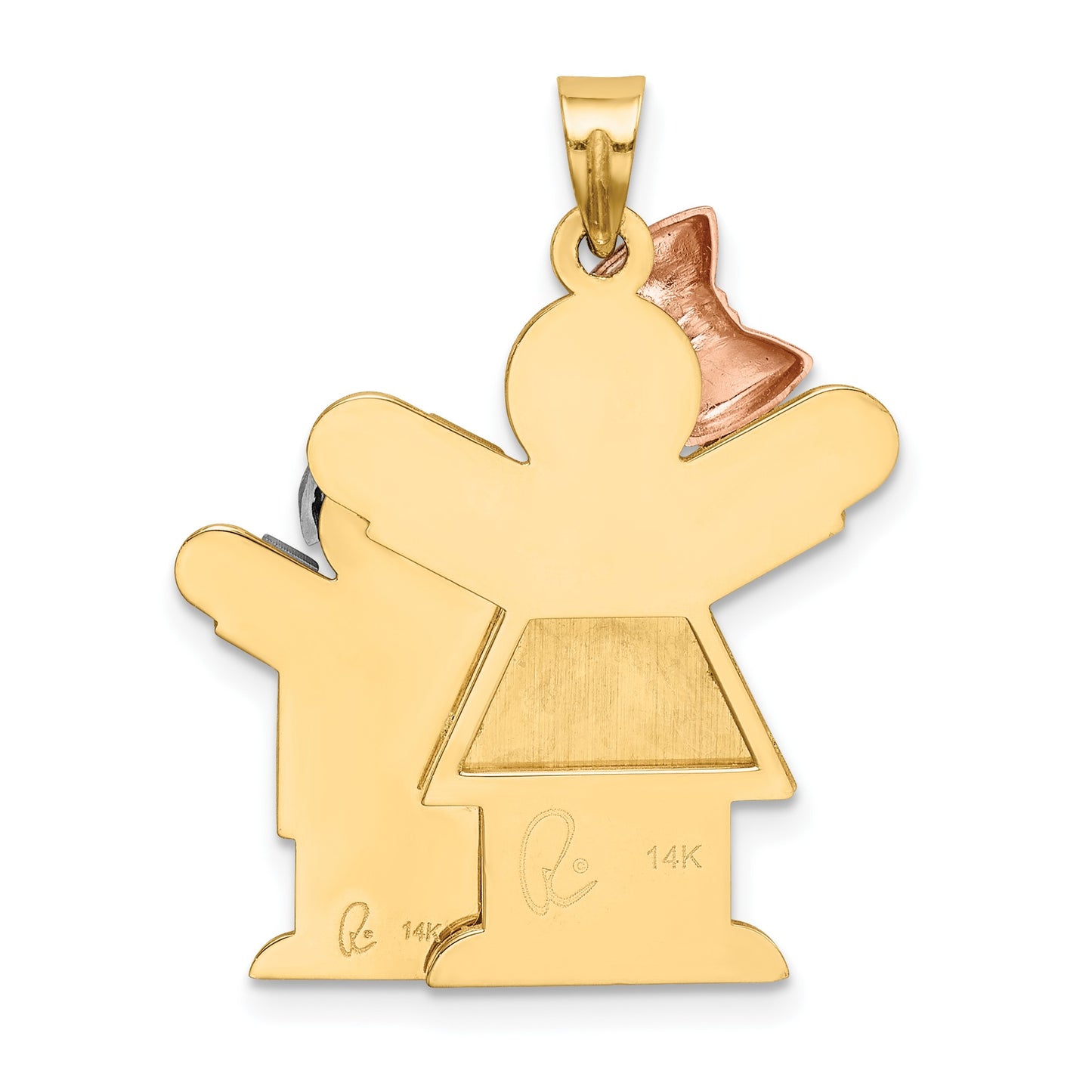 14k Tri-color The Kids Big Girl and Little Boy Engravable Love Charm