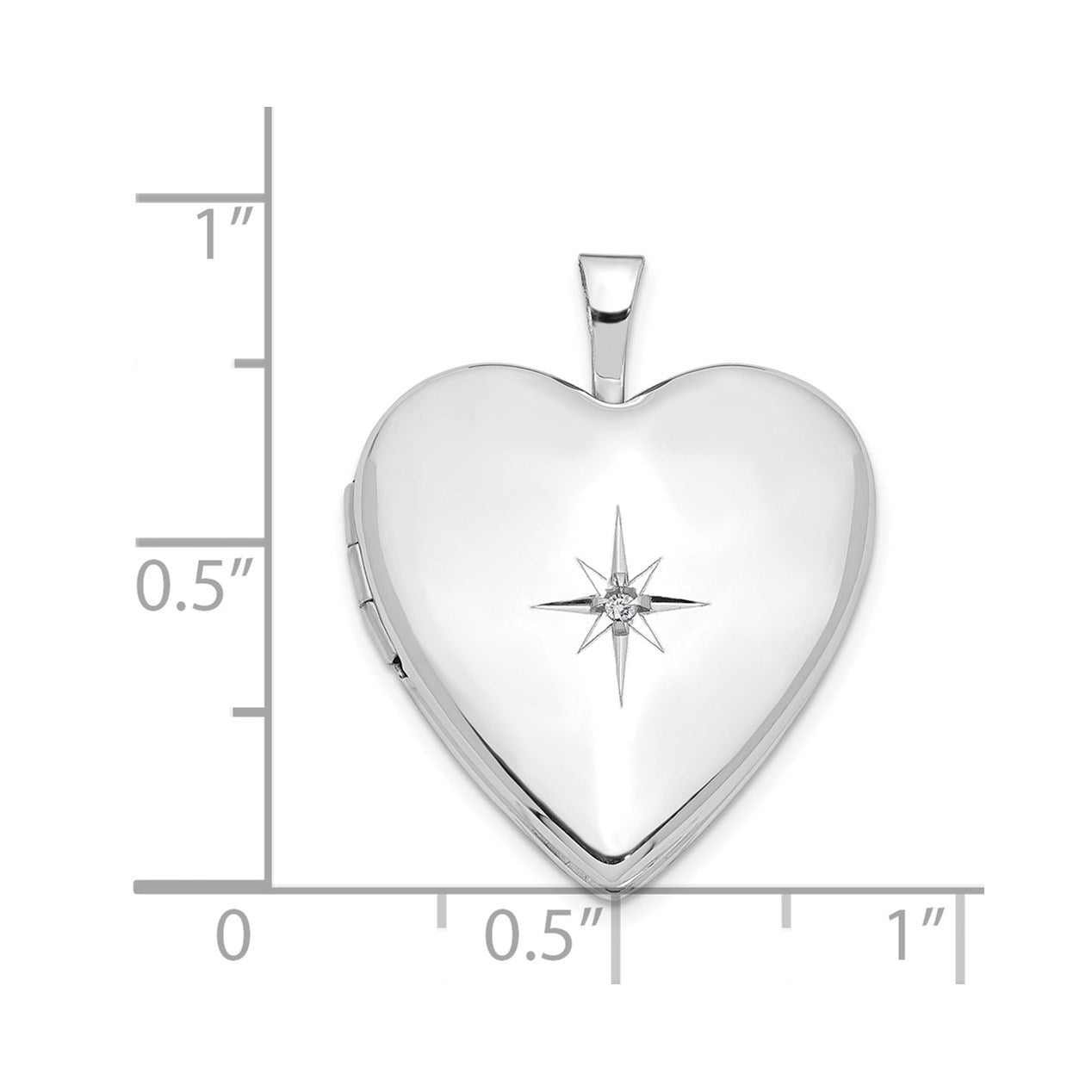 14K White Gold Diamond Star 20mm Heart Locket