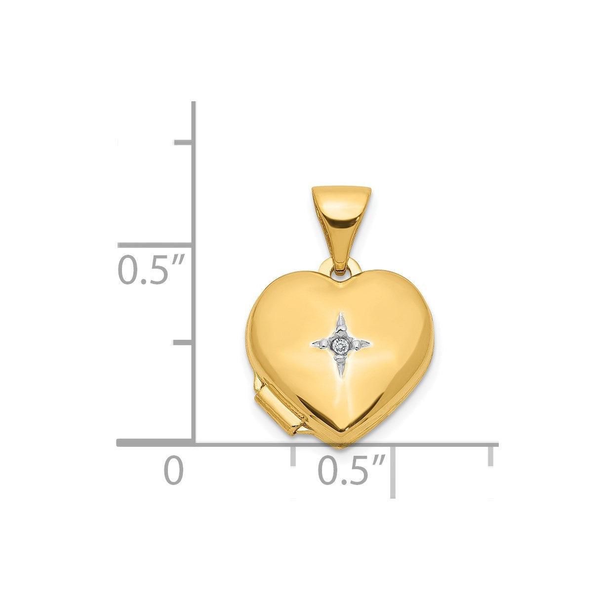 14k with White Rhodium Diamond Star 12mm Heart Locket