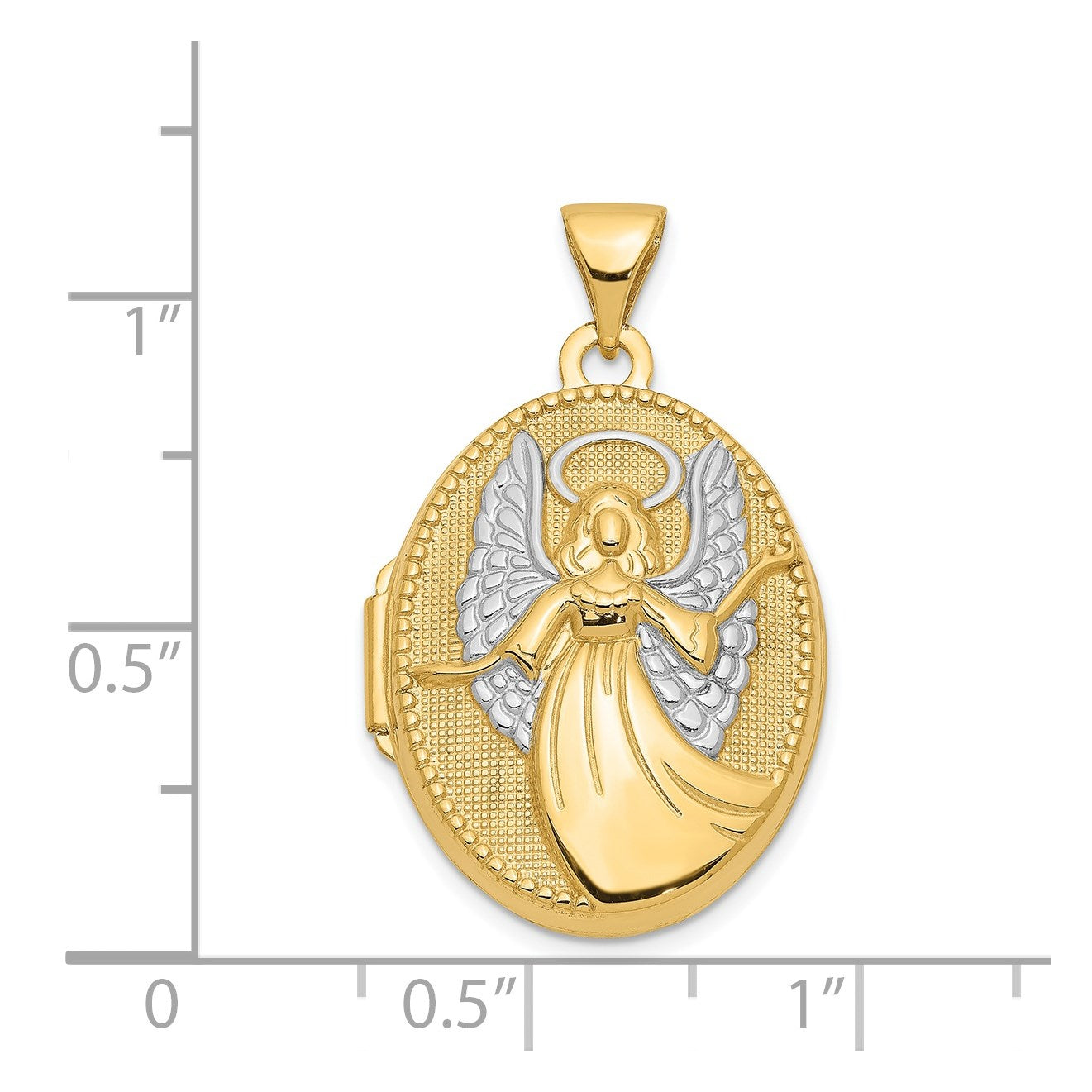 14k with White Rhodium Guardian Angel with Poem on Reverse 21mm Oval Locket