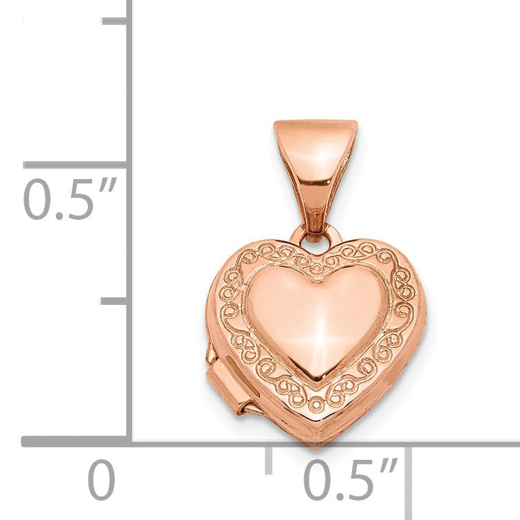 14k Rose Gold Scroll Border 10mm Heart Locket