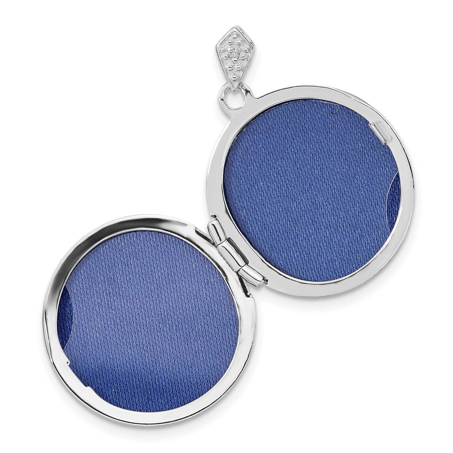 14k White Gold .01ct Diamond Vintage Filigree with Blue Fabric Interior 20mm Round Locket