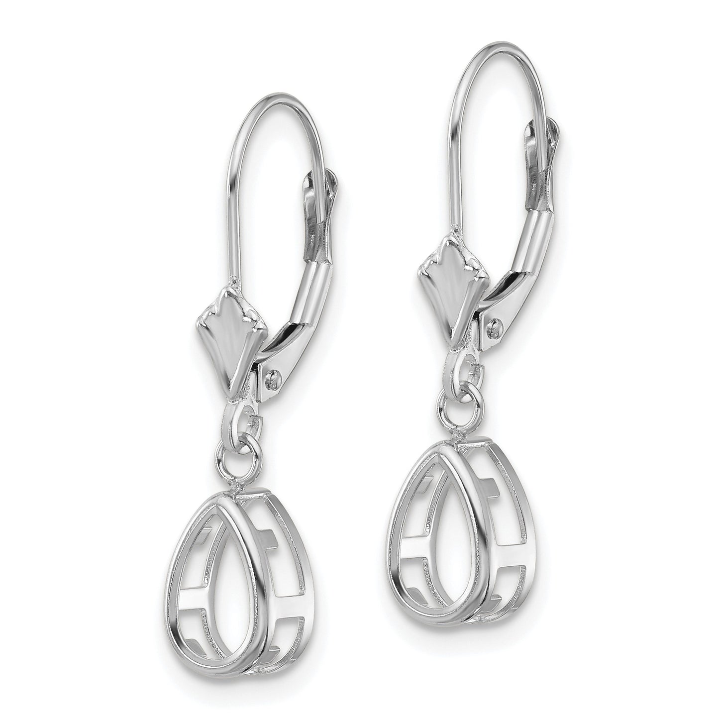 14k White Gold 8x5mm Pear Bezel Leverback Earring Mountings