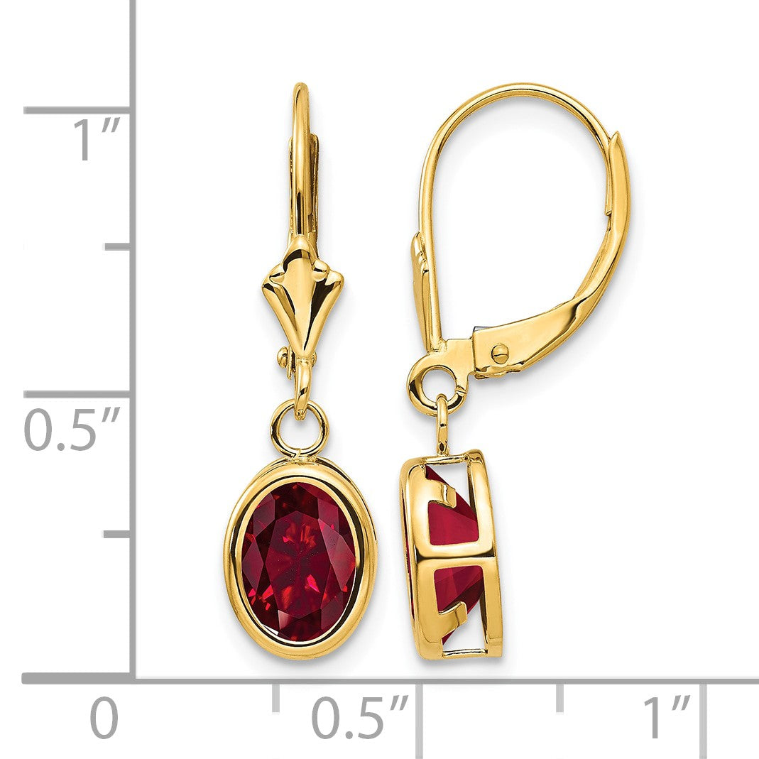 14k 8x6mm Oval Lab Created Ruby Leverback Earrings