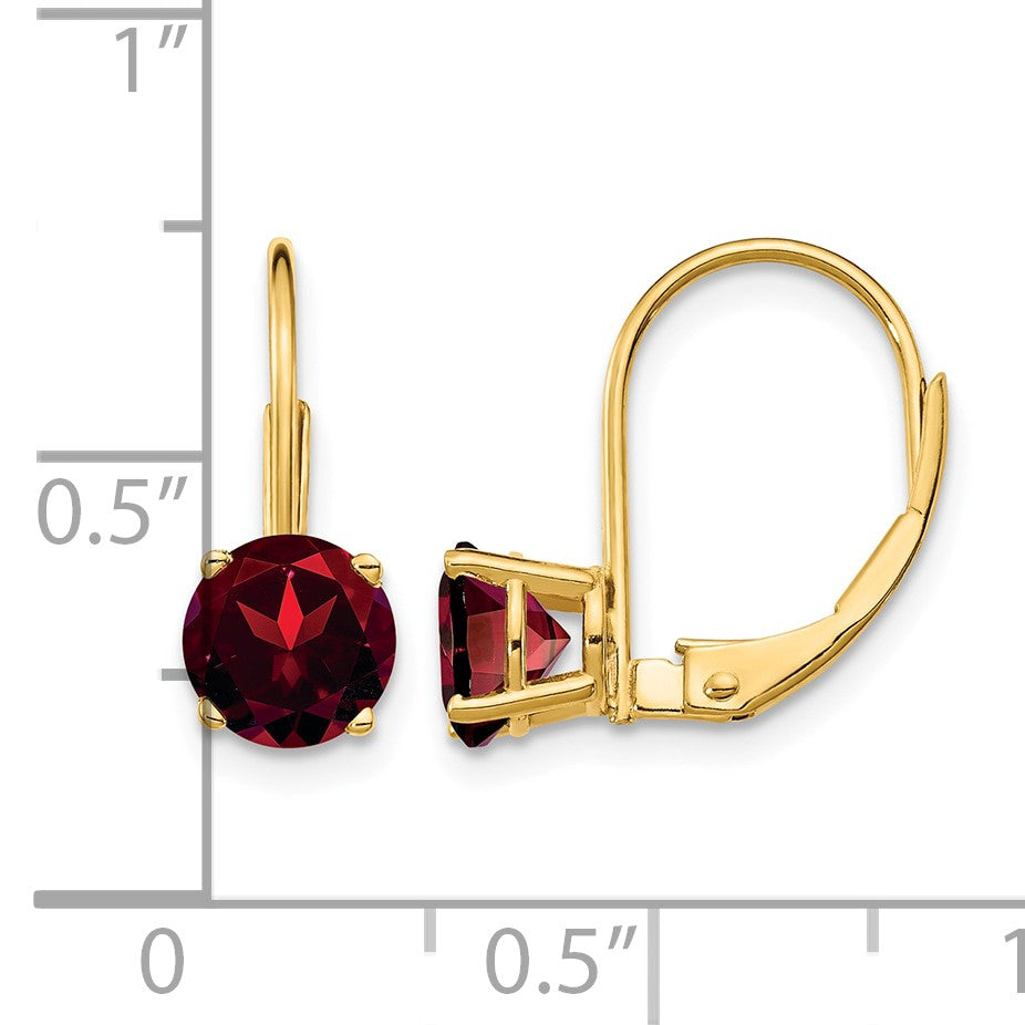 14k 6mm Round Garnet Leverback Earrings