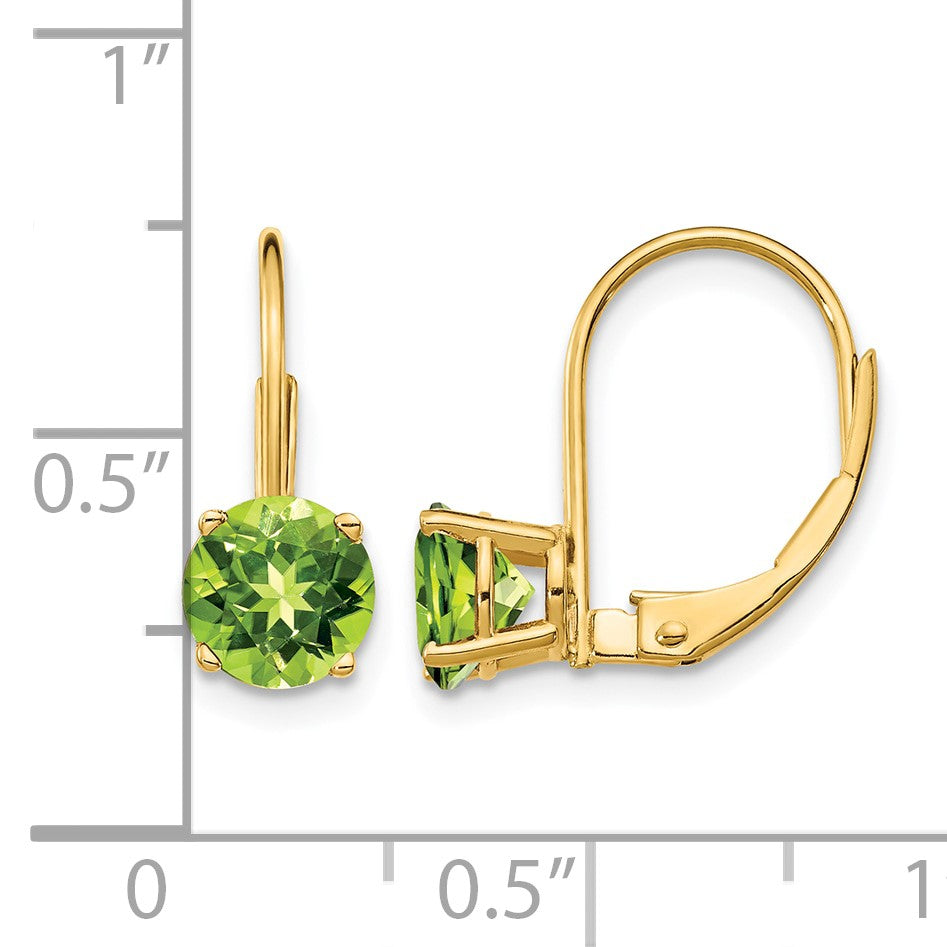 14k 6mm Round Peridot Leverback Earrings