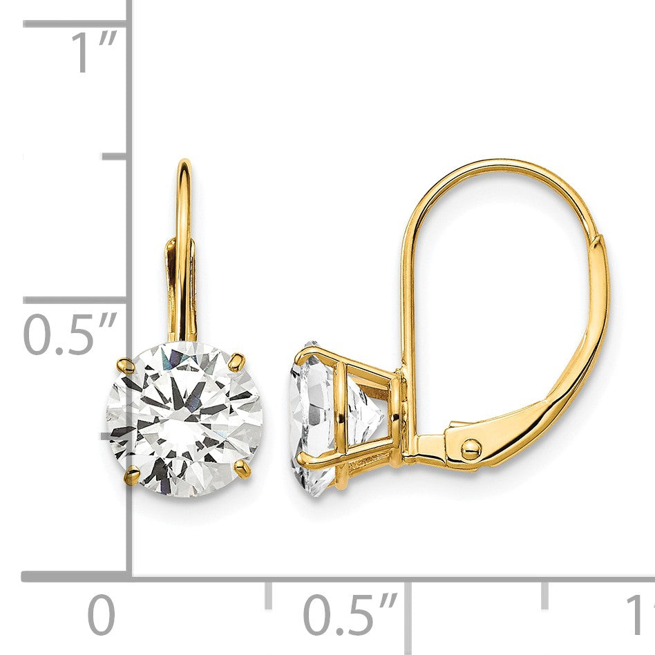 14k 7mm Round Cubic Zirconia Leverback Earrings