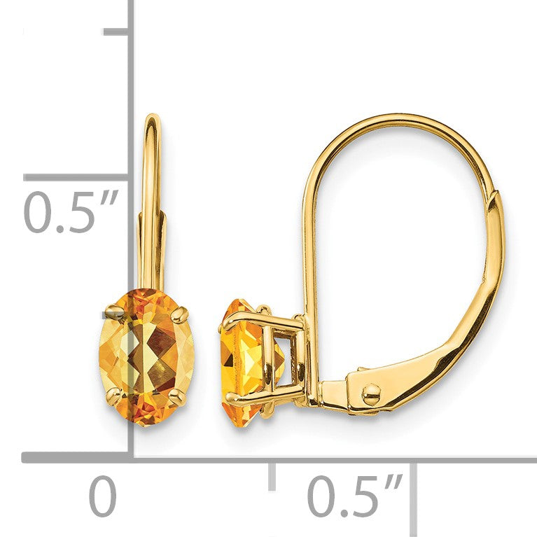 14k 6x4mm Oval Citrine Leverback Earrings