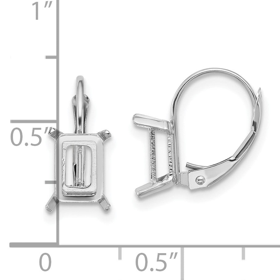 14k White Gold 7x5mm Emerald-cut Leverback Earring Mountings