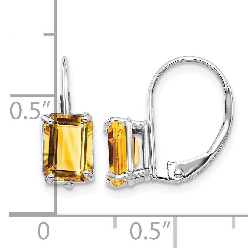 14k White Gold 7x5mm Emerald-cut Citrine Earrings