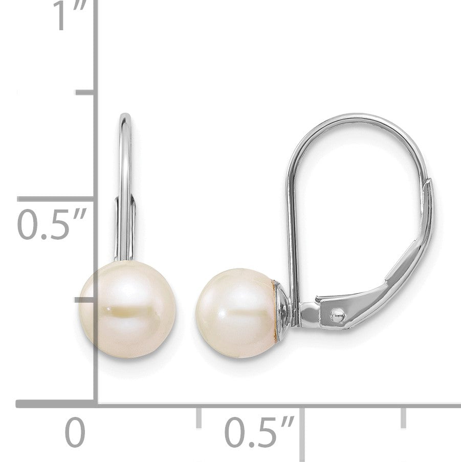 14k White Gold 6-7mm Round Freshwater Cultured Pearl Leverback Earrings