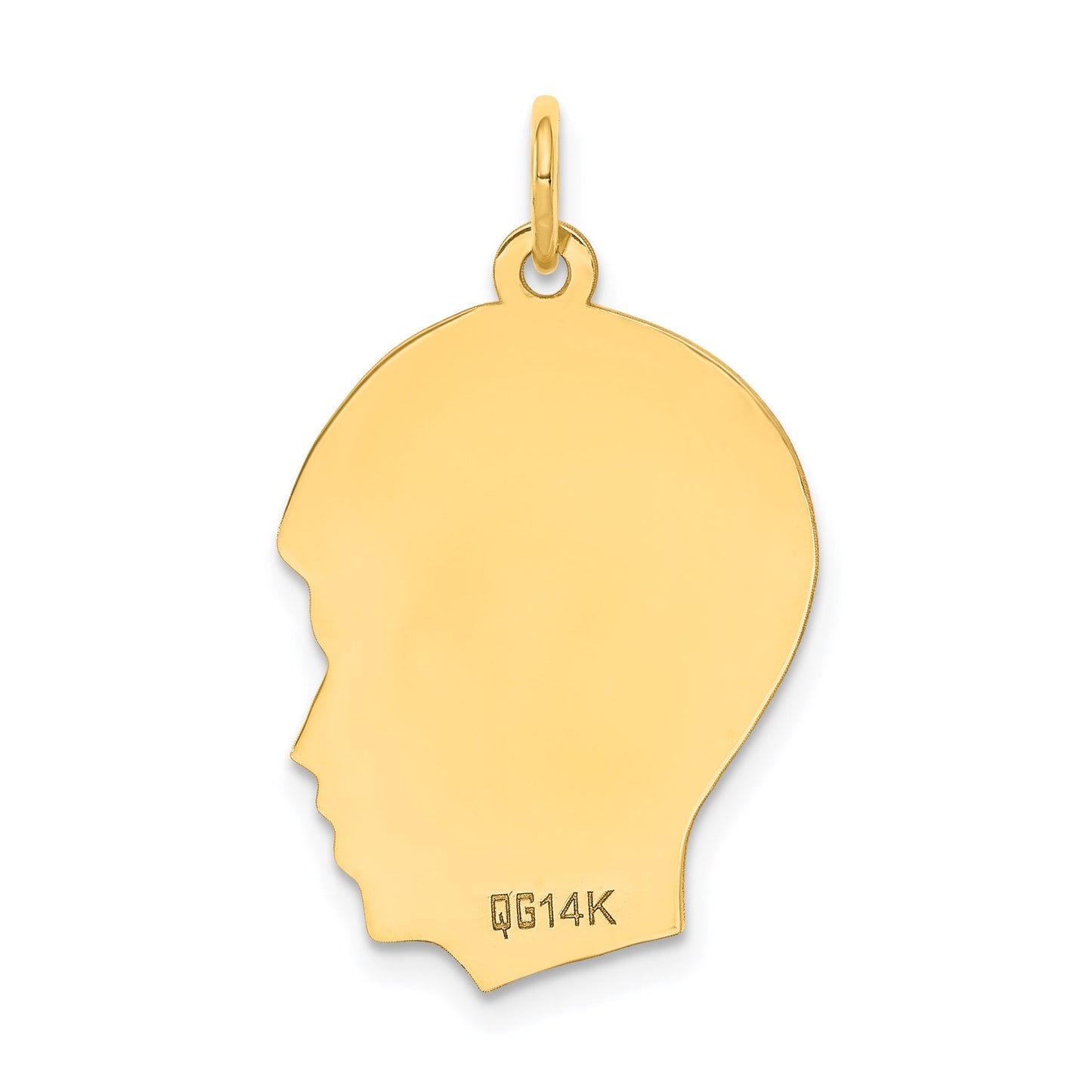 14k Plain Medium .011 Gauge Facing Right Engravable Boy Head Charm