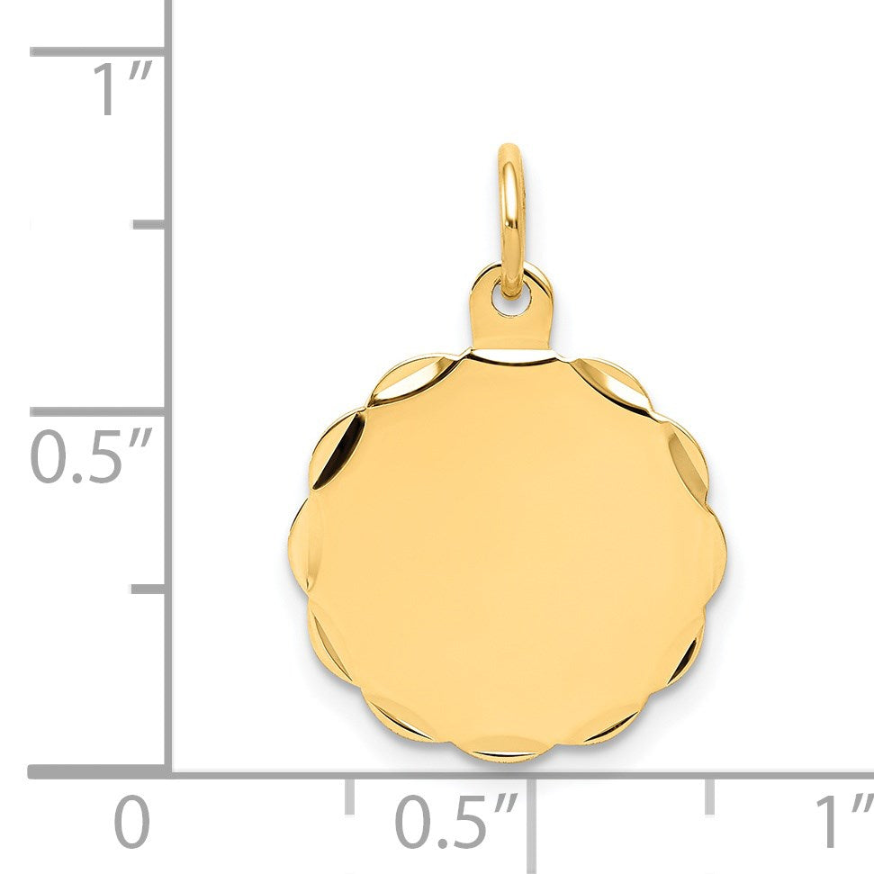 14k Etched Edge .018 Gauge Engravable Round Scalloped 18x15mm Disc Charm