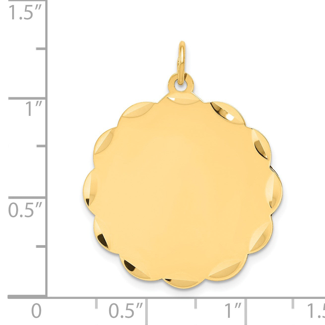 14k Etched Edge .027 Gauge Engravable Round Scalloped 28x25mm Disc Charm