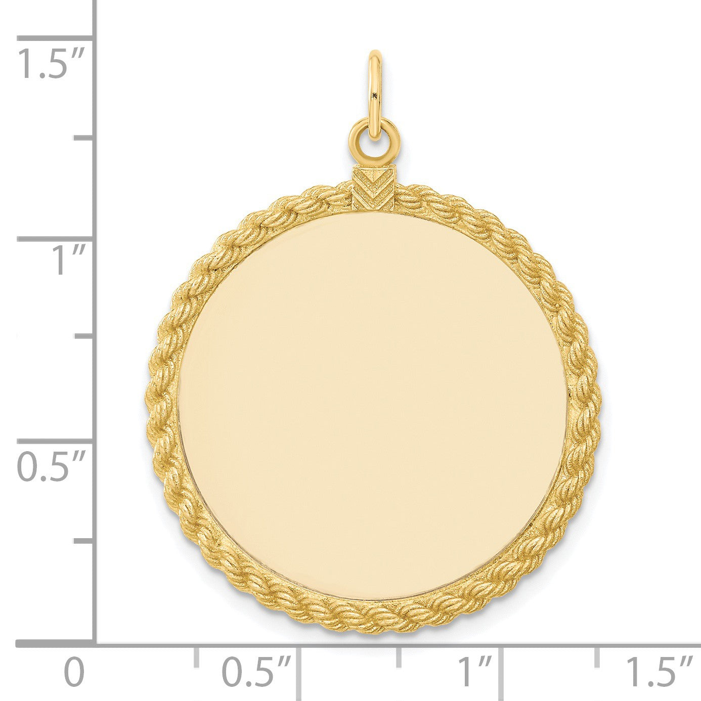 14k Plain .013 Gauge Round Engravable 34x28mm Disc with Rope Edge Charm