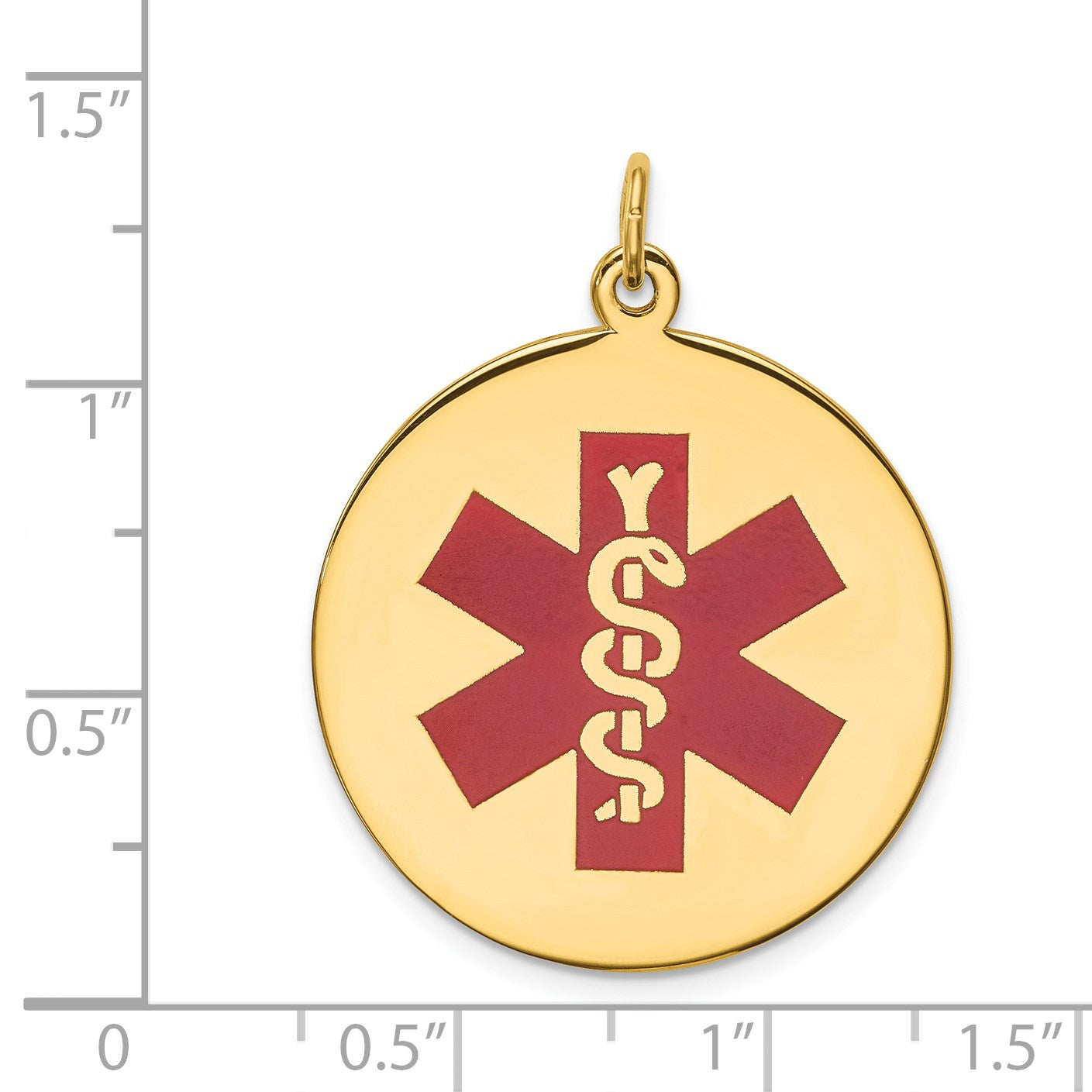 14k 25mm Round Red Enameled Medical Jewelry Pendant
