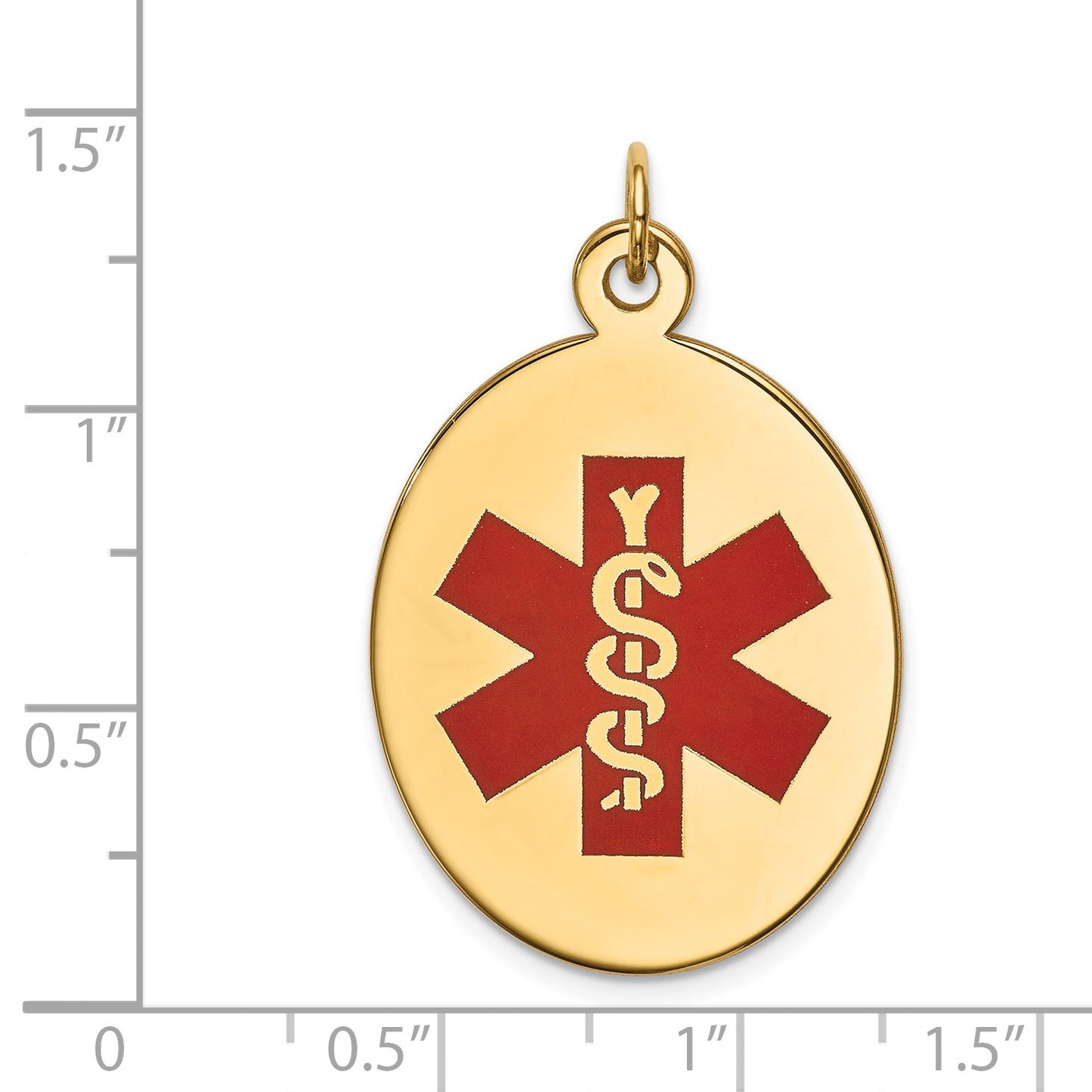 14k 31x22mm Oval Red Enameled Medical Jewelry Pendant