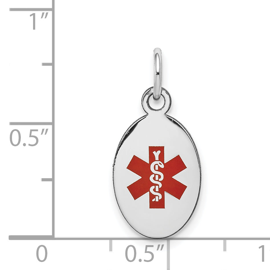 14k White Gold 16x9.5mm Oval Red Enameled Medical Jewelry Pendant