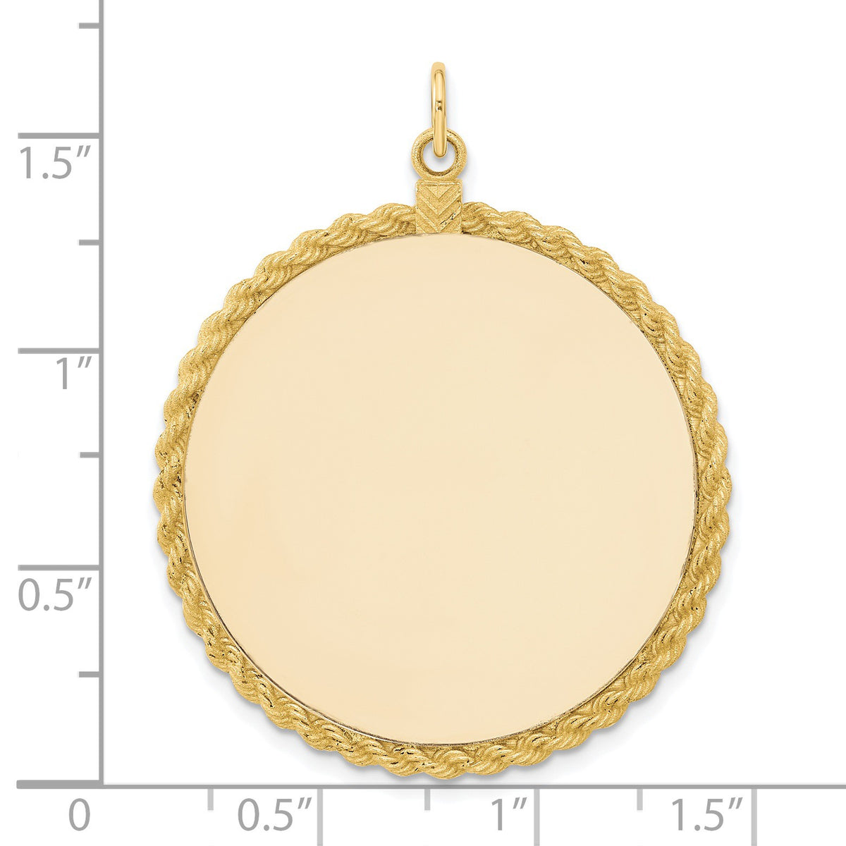 14k Plain .013 Gauge Round Engravable 36.6x34.9mm Disc with Rope Edge Charm