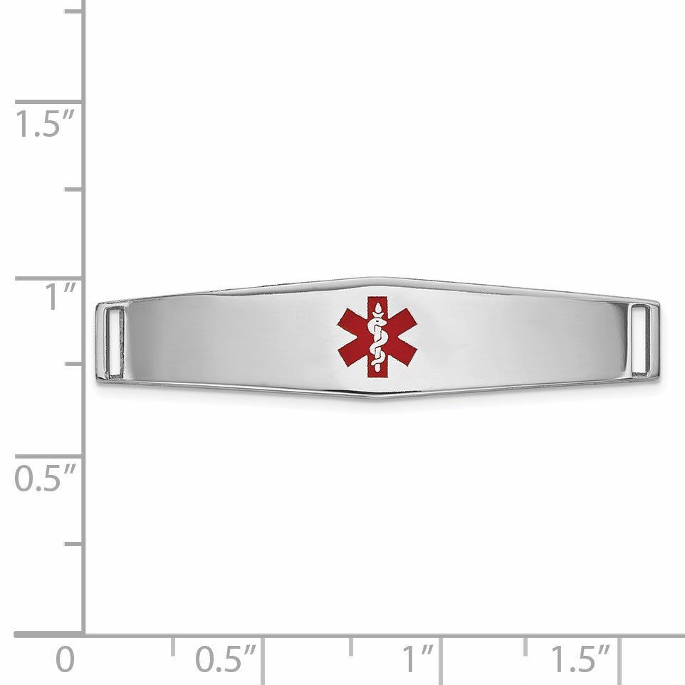 14K White Gold 36x9mm Centered Red Epoxy Enameled Soft Diamond Shape Medical ID Plate # 818