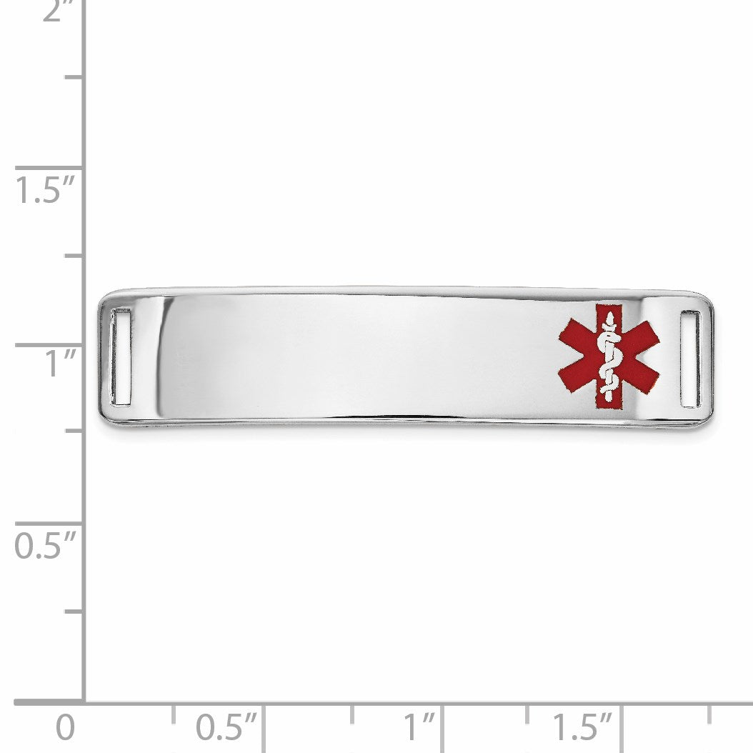 14K White Gold 39x10mm Off-Center Red Epoxy Enameled Medical ID Plate # 820
