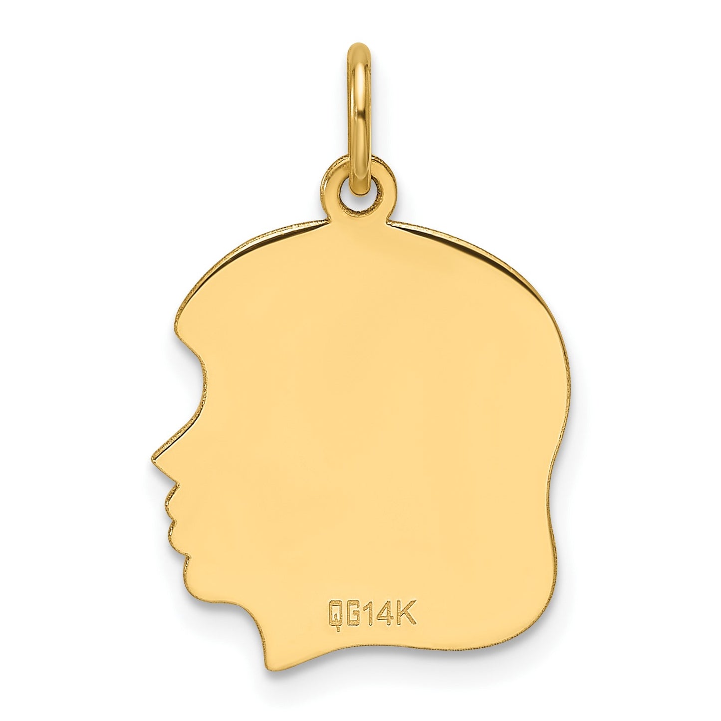 14k Plain Medium .013 Gauge Facing Right Engravable Girl Head Charm