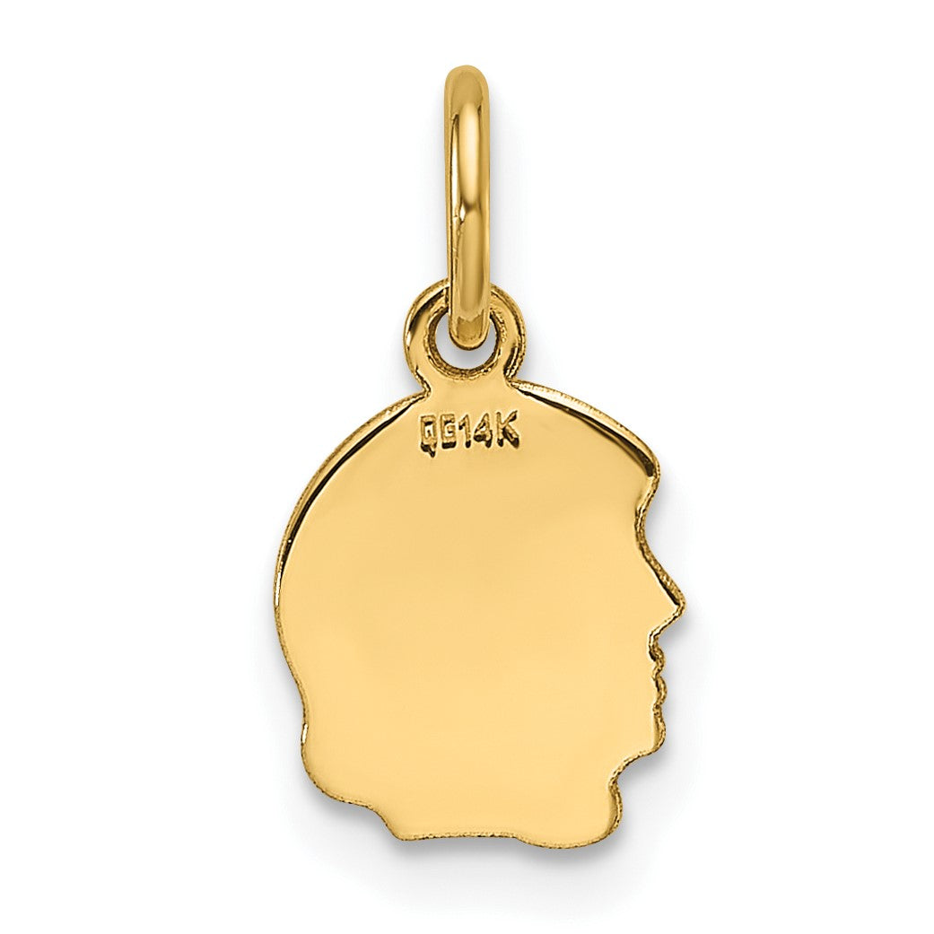 14k Plain Small .013 Gauge Facing Left Engravable Girl Head Charm