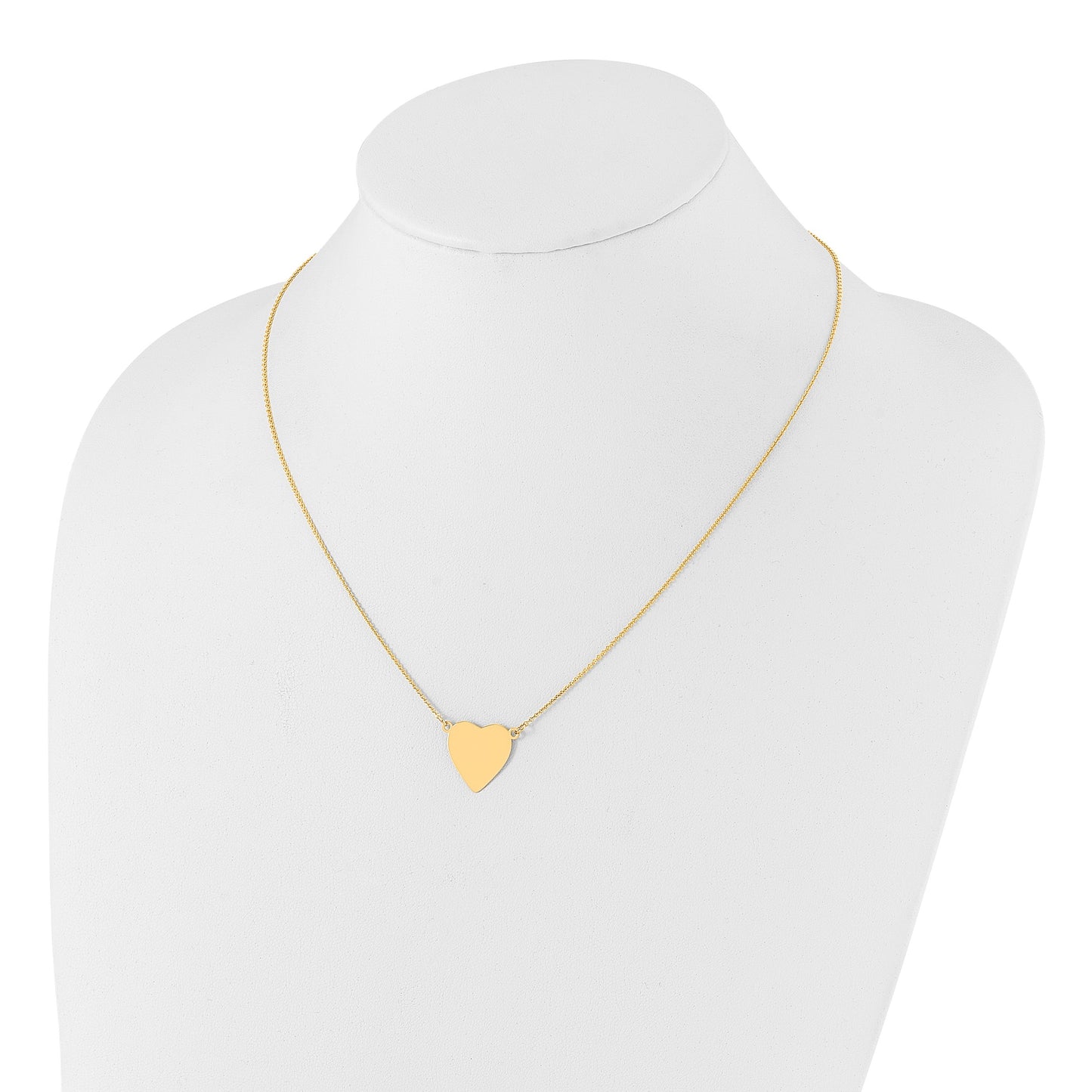14k Plain .018 Gauge Heart Engravable 16.8x16.1mm Disc 18 inch Necklace