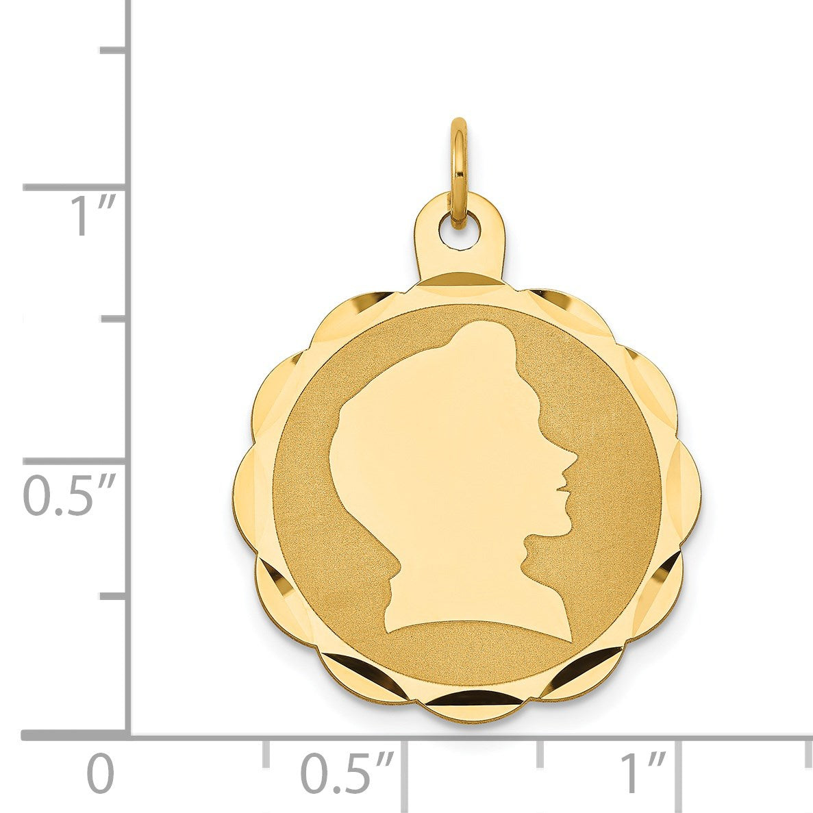 14k Boy Head on .018 Gauge Engravable Scalloped 25x22mm Disc Charm