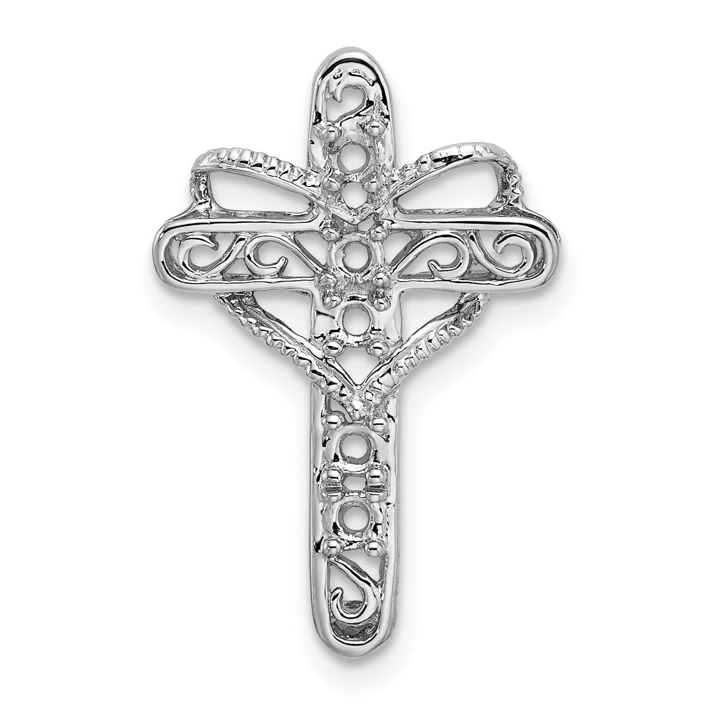 14k White Gold Polish Filigree 5-Stone Mothers Cross Pendant Mounting