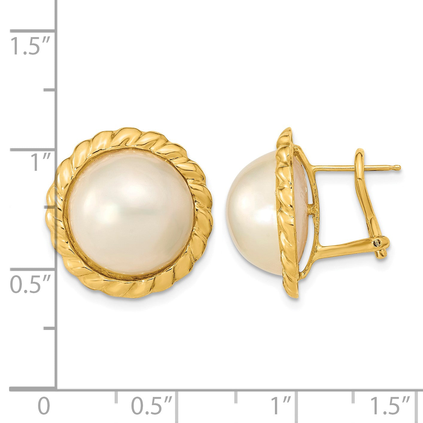 14k 13-14mm White Mabe Saltwater Cultured Pearl Omega Back Earrings